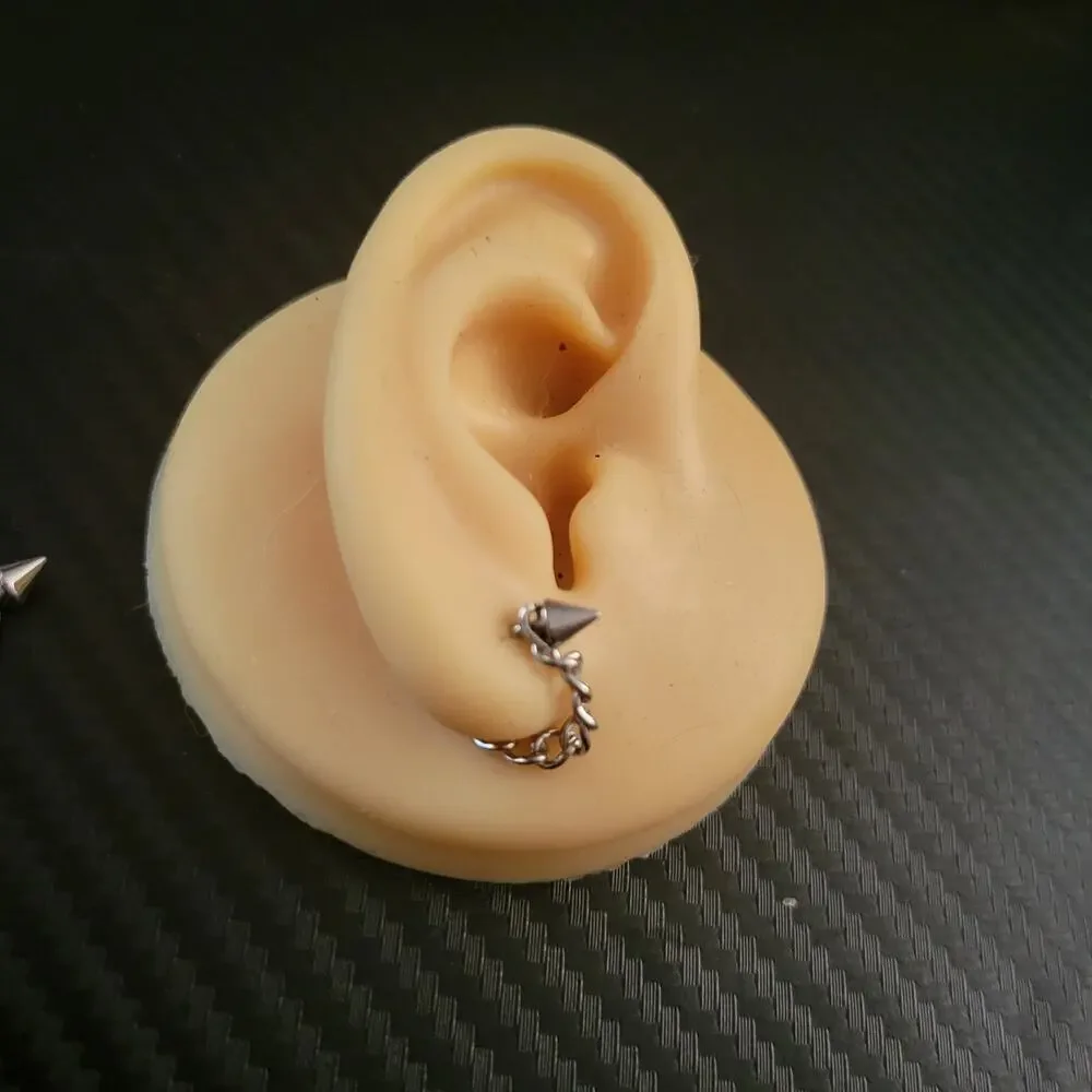 silver stainless steel chain spiked stud earrings